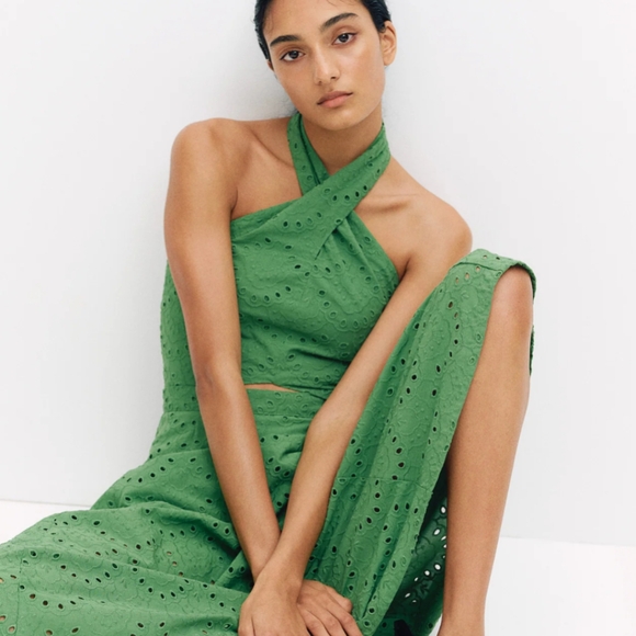 Broderie Angleise Eyelet Midi Skirt & Halter Top - Picture 2 of 10